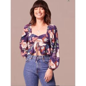 Band of the Free Floriane Purple/Orange Floral Boho Crop Top XS